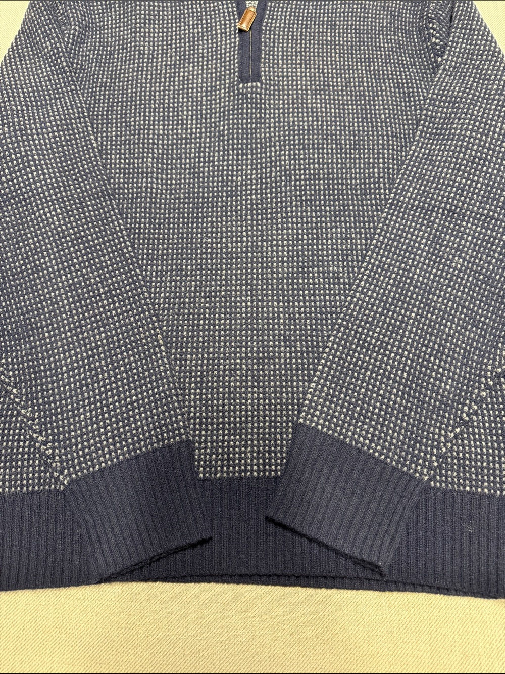J. Crew Navy and White Textured Half-Zip Sweater. 0174 - Picture 4 of 6